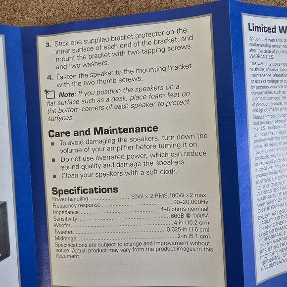 AUVIO 100W x 2 4” 3-Way Indoor/Outdoor Speakers One Pair 4000016 Water Resistant - Picture 15 of 15